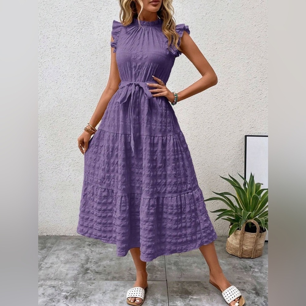 Tied Ruffled Cap Sleeve Midi Dress - Picture 14 of 16